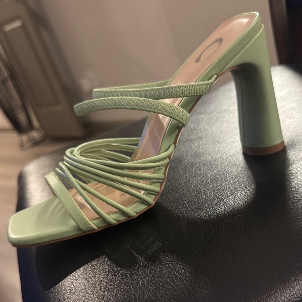 Journee Womens Hera Open Square Toe High Block Heel Sandals🔥 SAGE SIZE 8.5🔥 - Picture 7 of 15